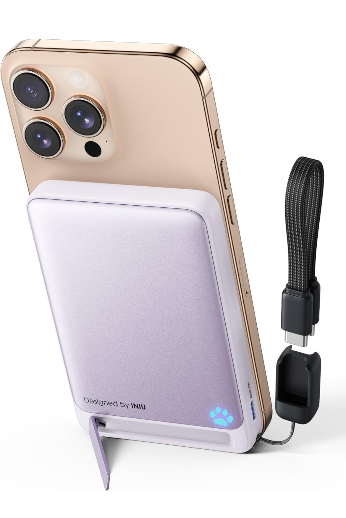 INIU Magnetic Portable Charger, Ultra Slim 10000mAh 45W Fast Charging Power Bank, Wireless Battery Pack with Foldable Stand - (Purple)