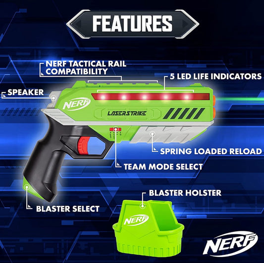 NERF Laser Strike 4 Player Laser Tag Game Pack Complete with 4 300ft Range Blasters & 4 Holsters - Indoor or Outdoor Play Arcade Games