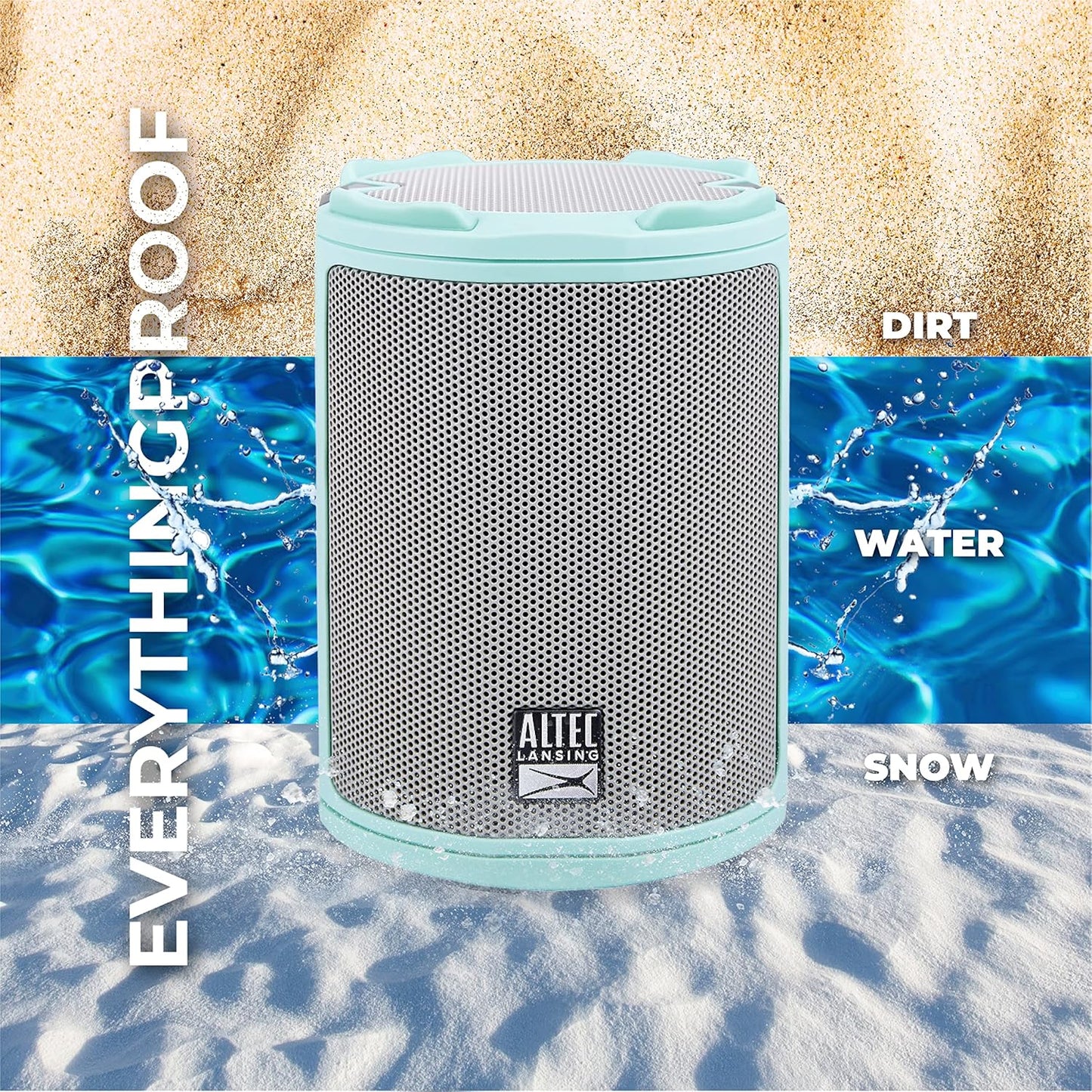 Altec Lansing - HydraMotion Draadlose Bluetooth Luidspreker met 360 Grade Klank, Draagbare IP67 Waterdig vir Buitelewe, Skokbestand, Sneeubestand, Allesbestand, 12 Uur Speeltyd (Mintgroen)