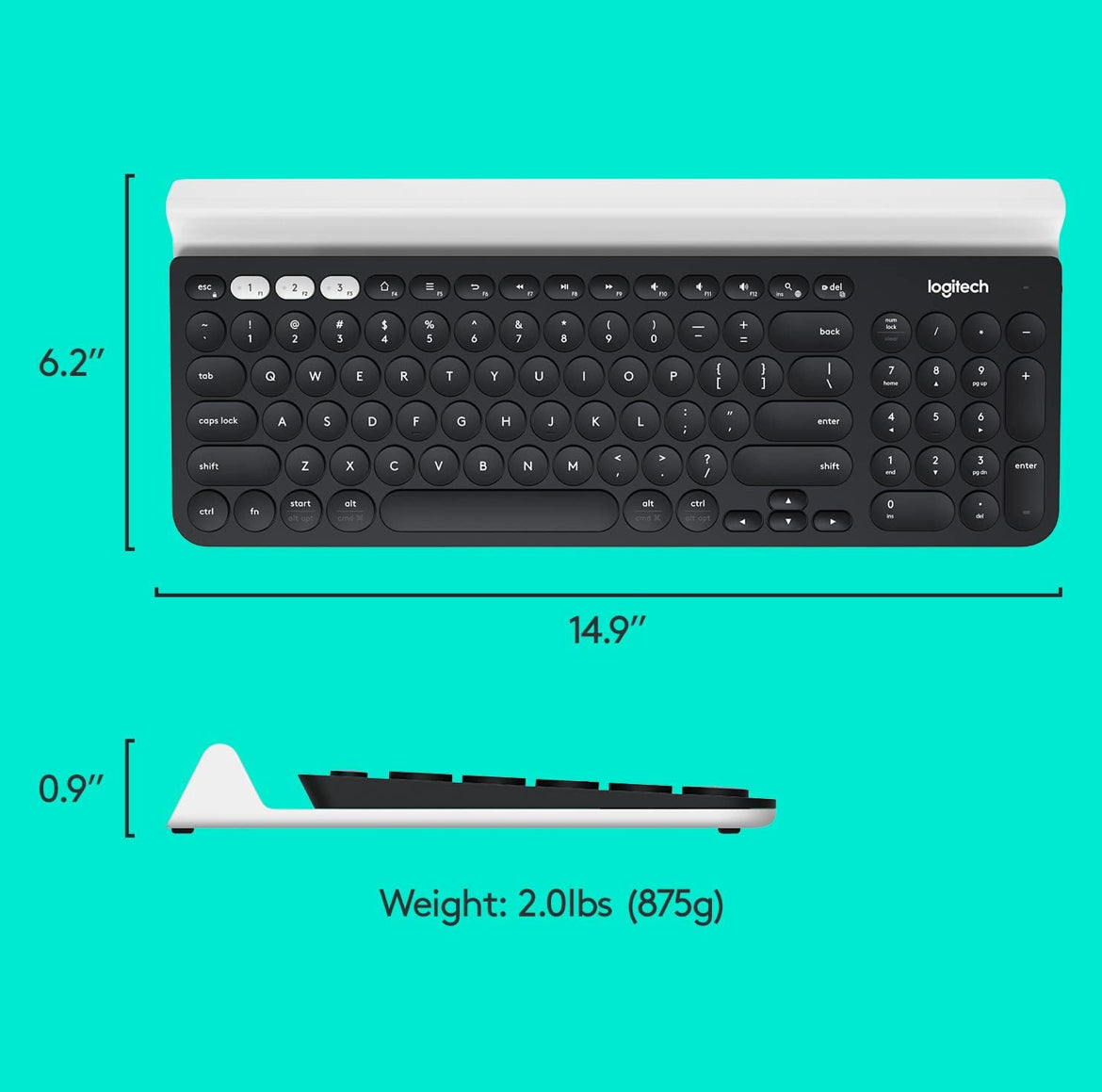 Logitech K780 Multi-Device Wireless Keyboard for Computer, Phone and Tablet – FLOW Cross-Computer Control Compatible - Speckles, White