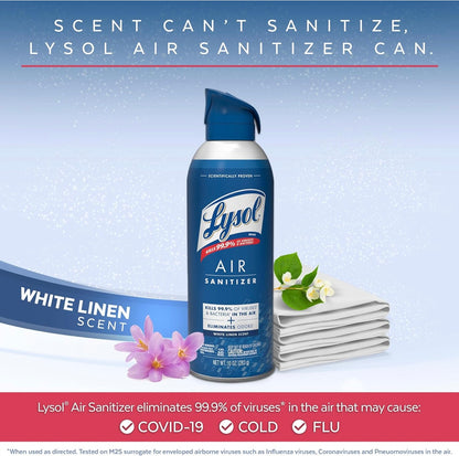 Lysol-bondel wat x2 Lysol-ontsmettingsmiddelsproei vir Harde en Sagte Oppervlakke, Crisp Linen, 538 g + Lysol-lugontsmettingssproei, vir Lugontsmetting en Reukuitskakeling, White Linen, 283 g bevat