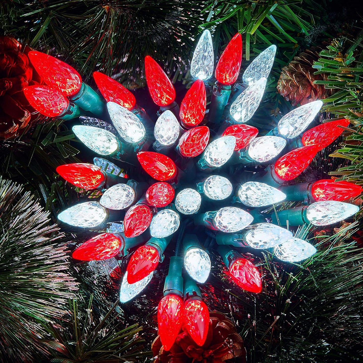 Rooi & Wit Kersfeesliggies, 100 LED Bestendige Aan Aarbei-liggies, 10.26 M Koppelbare Stringliggies – Groen Draad