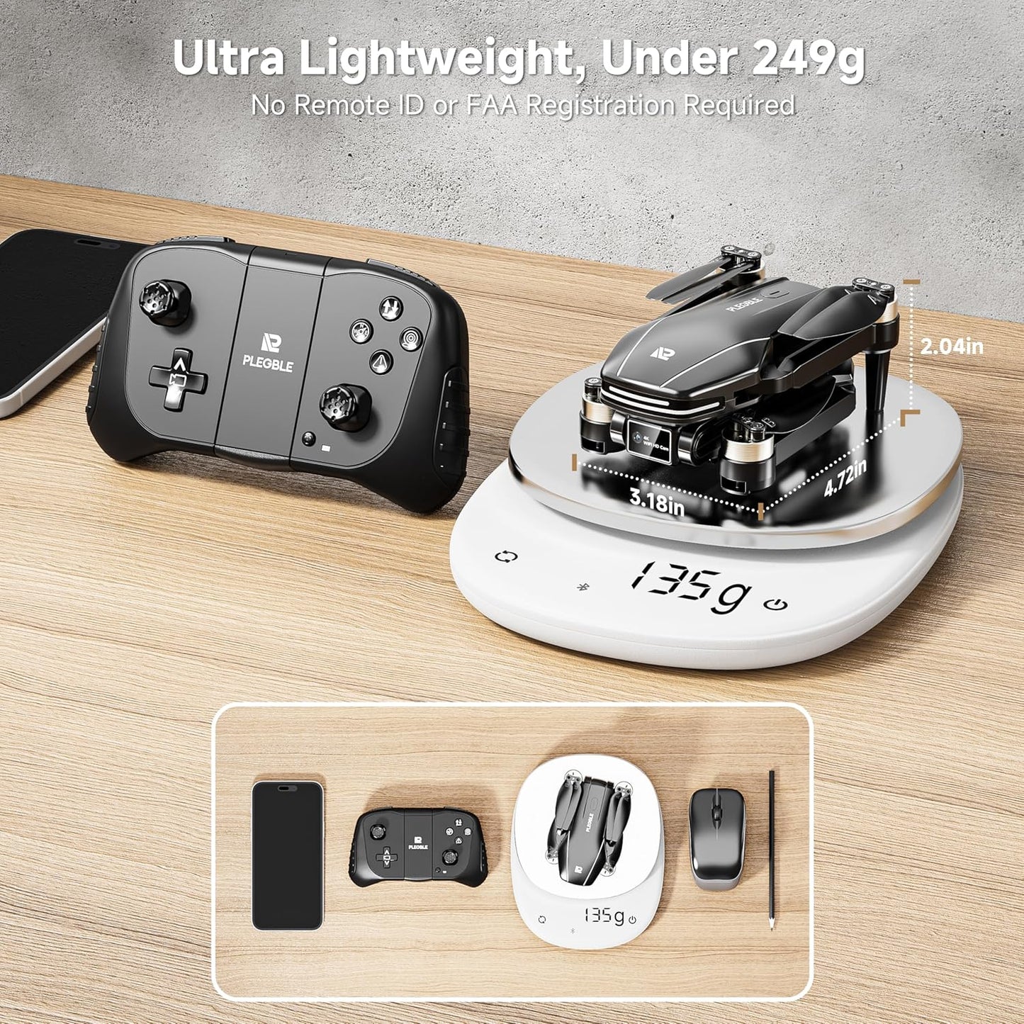 Drone w/ Camera 4K Brushless Motor Mini Foldable RC Drones Propeller Guards Voice Control, Anti-Lost Alarm
