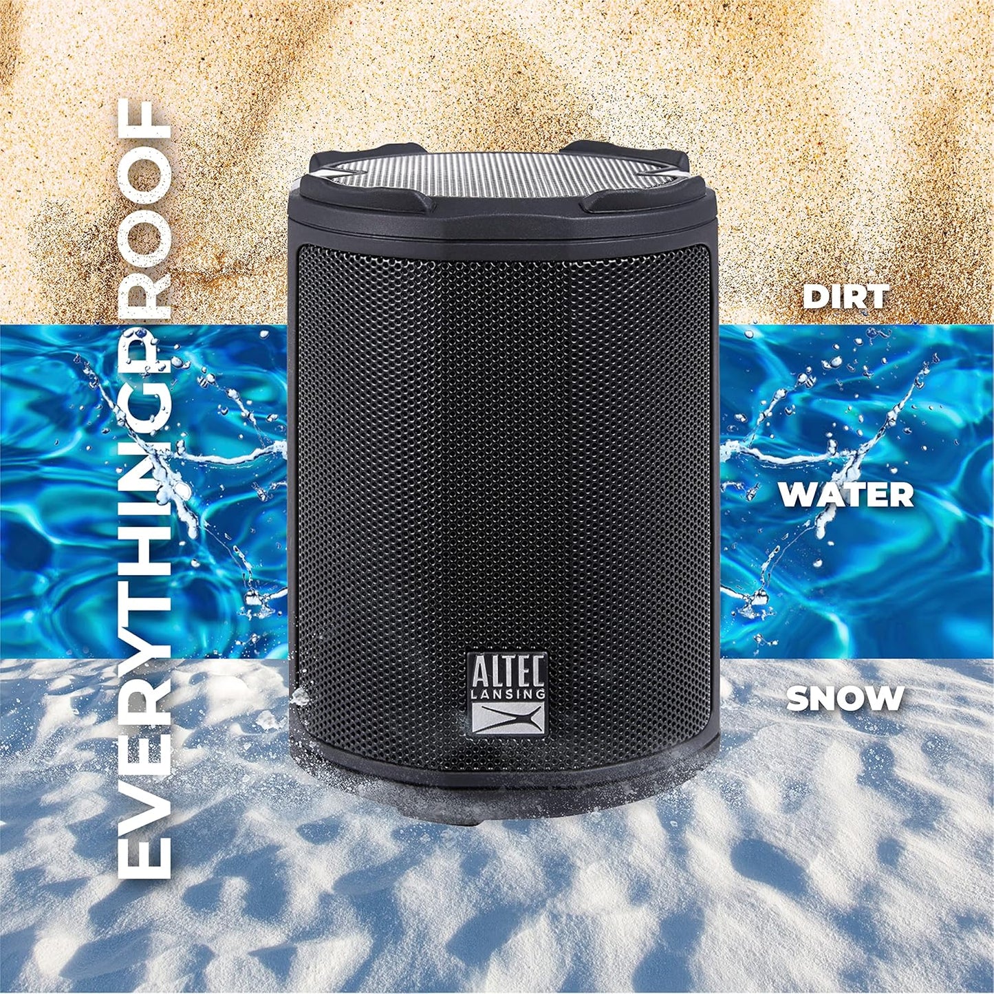 Altec Lansing - HydraMotion Draadlose Bluetooth Luidspreker met 360 Grade Klank, Draagbaar IP67 Waterdig vir Buite, Skokbestand, Sneeubestand, Allesbestand, 12 Uur Speeltyd (Swart)