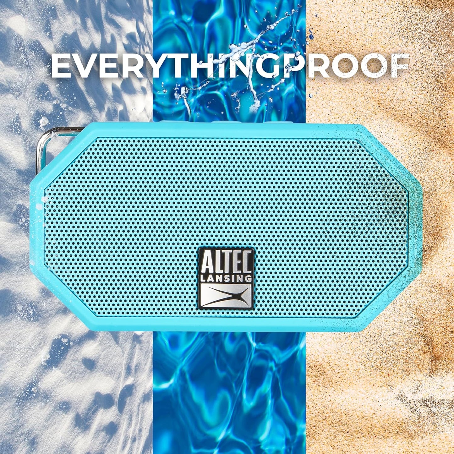 Altec Lansing Mini H2O – Waterdigte Bluetooth-luidspreker, IP67-gesertifiseer en dryf in water, kompakte en draagbare luidspreker vir stap, kamp, swembad en strand, Aqua
