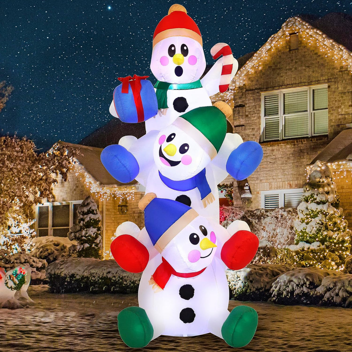 6 FT Christmas Inflatable Decoration Stacked Snowman w/ Build-in LEDs Blow Up Inflatables Décor