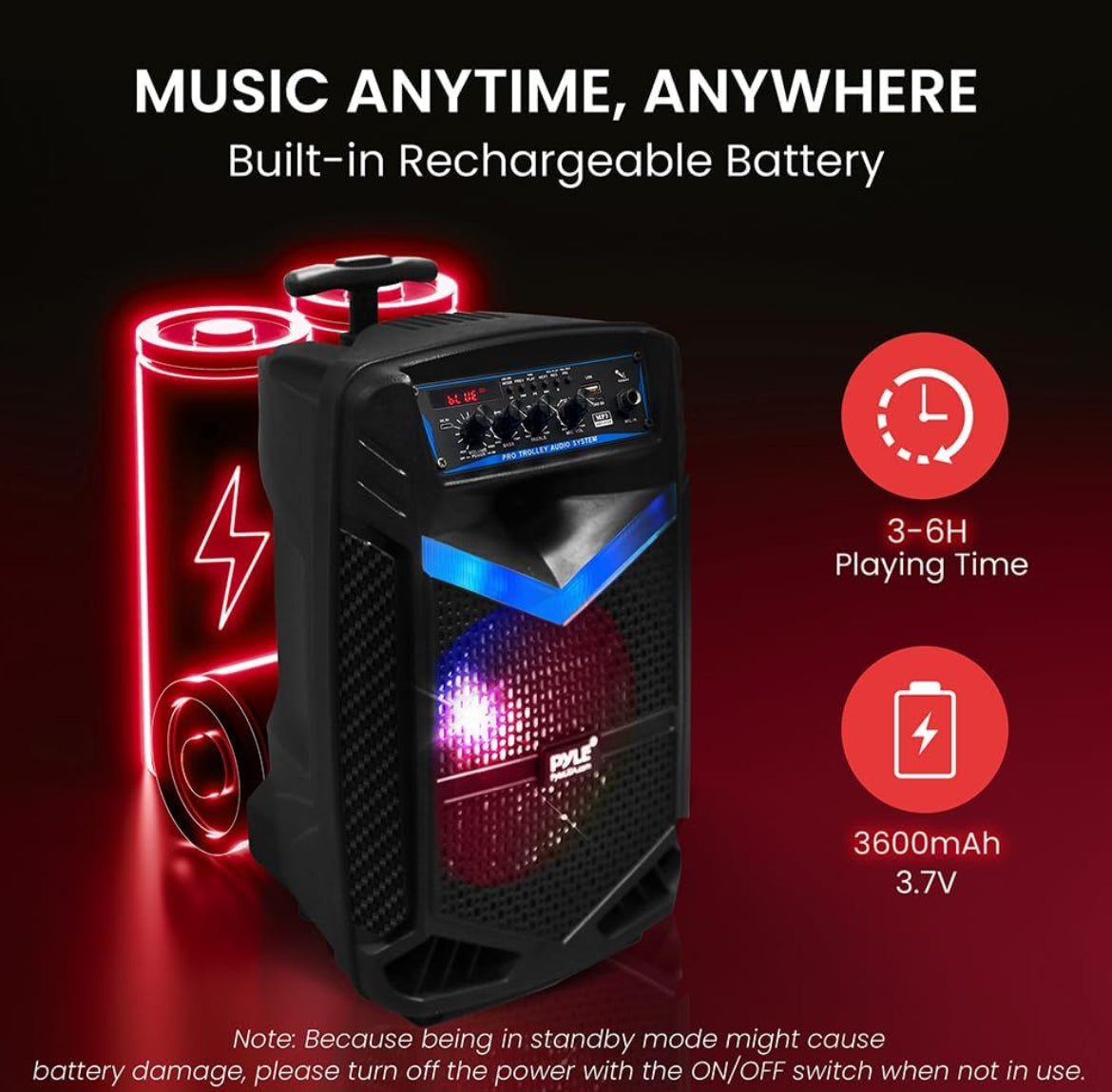 Portable Rechargeable Outdoor Bluetooth Speaker PA System 8”  400W Recording Function, Mic In, Party Lights USB/SD, Radio
