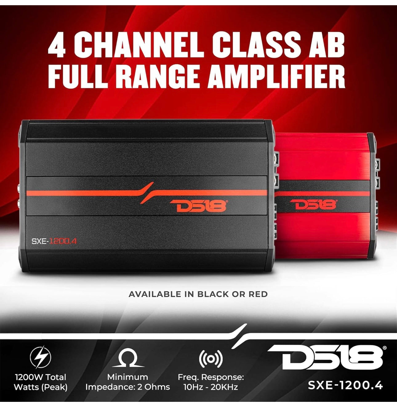 DS18 SXE-1200.4/BK Car Amplifier Stereo Full-Range Class A/B 4-Channel - NEW