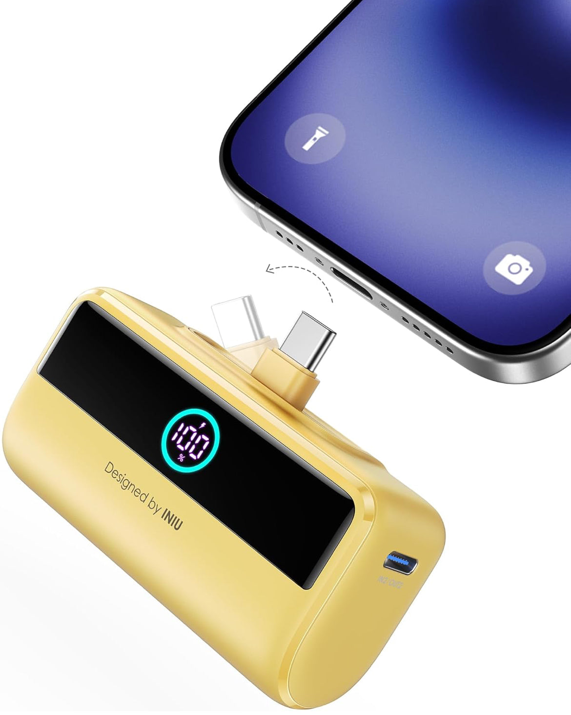INIU Mini Portable Charger, 5500mAh Power Bank with Build-in USB-C Connector, 22.5W Fast Charging Battery Pack, Travel Essential Charger for iPhone 16 15, Fit for College Students Boys Girls, Yellow