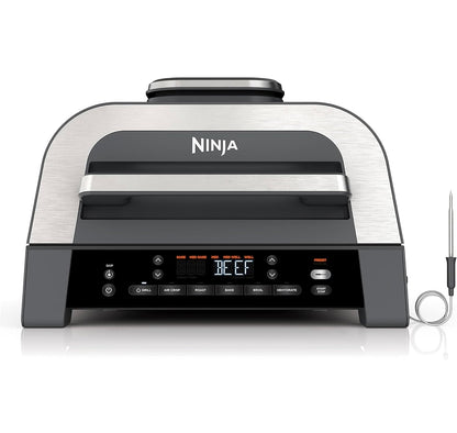 Ninja DG551 Foodi Smart XL 6-in-1 Binnebraaier met Lugbraai, Rooster, Bak, Braai en Dehidreer, Foodi Slim Termometer, 2de Generasie, Swart/Silwer