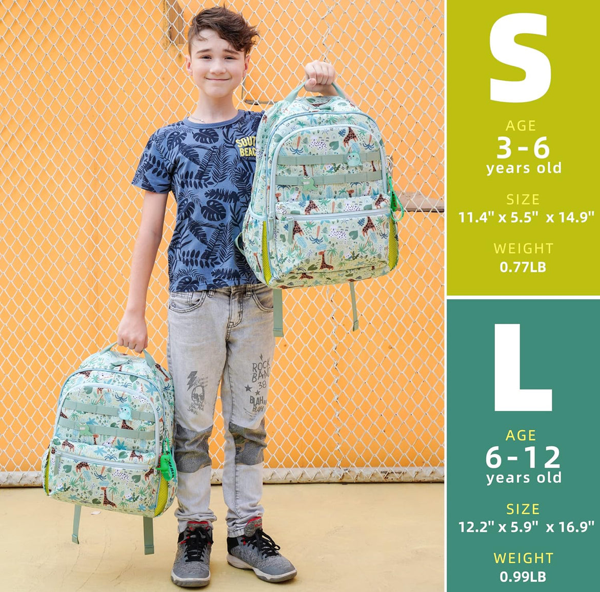 Kids Backpack for School Boys Girls Lightweight Kindergarten Elementary Toddler Backpacks Preschool Bookbags Cute Cartoon Travel Daypack with Chest Strap (L,Green)