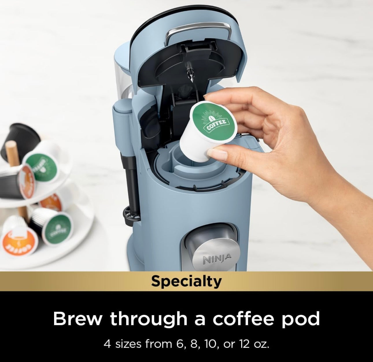 Ninja Pod & Grounds Specialty XL Single-Serve Coffee Maker, K-Cup Pod Compatible -Denim Blue (PB055ABL)