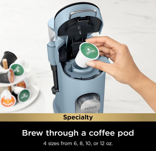 Ninja Pod & Grounds Specialty XL Single-Serve Koffiemaker, K-Cup Pod Versoenbaar - Denimblou (PB055ABL)