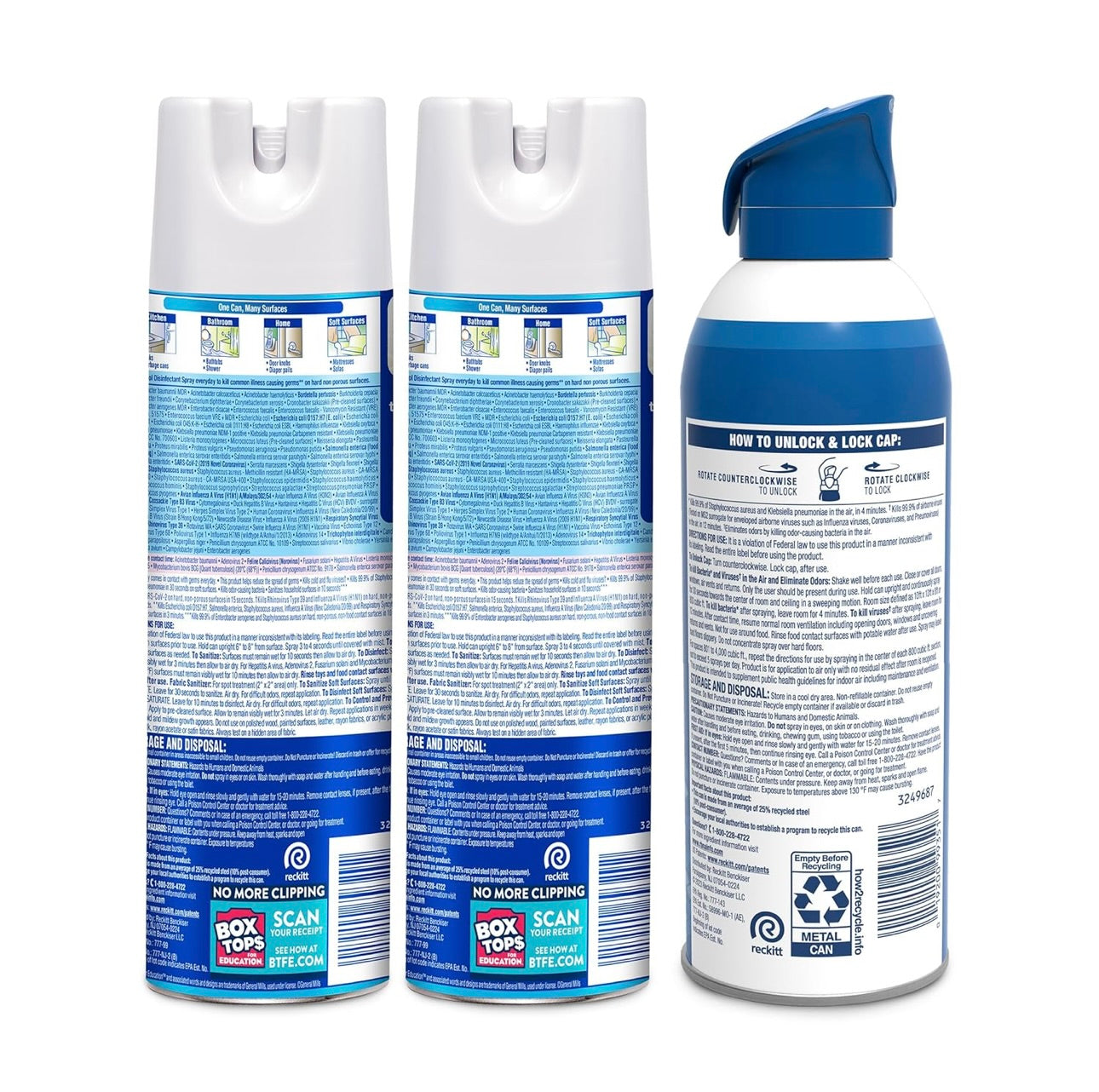 Lysol-bondel wat x2 Lysol-ontsmettingsmiddelsproei vir Harde en Sagte Oppervlakke, Crisp Linen, 538 g + Lysol-lugontsmettingssproei, vir Lugontsmetting en Reukuitskakeling, White Linen, 283 g bevat