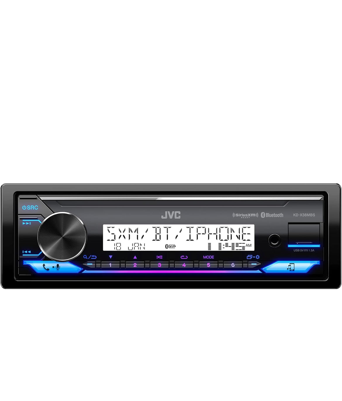 JVC KD-X38MBS Motor- en Maritieme Digitale Media-Ontvanger met Bluetooth, USB, SiriusXM Gereed, Versoenbaar met Amazon Alexa, Konformeel Bedekte PCB