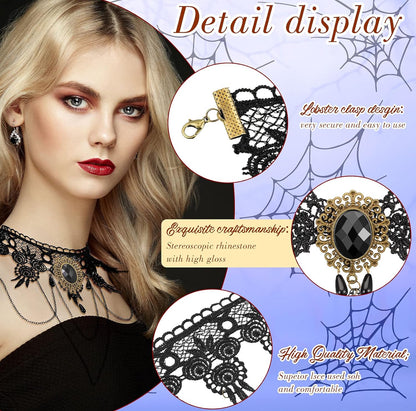 9 Stuks Halloween Sexy Juweliersware Swart Gotiese Kant Choker vir Vroue Dame Victoriaanse Choker Elegante Retro Punk Halssnoere Halsband vir Halloween Partytjie Steampunk Vampier Cosplay Kostuums Troue