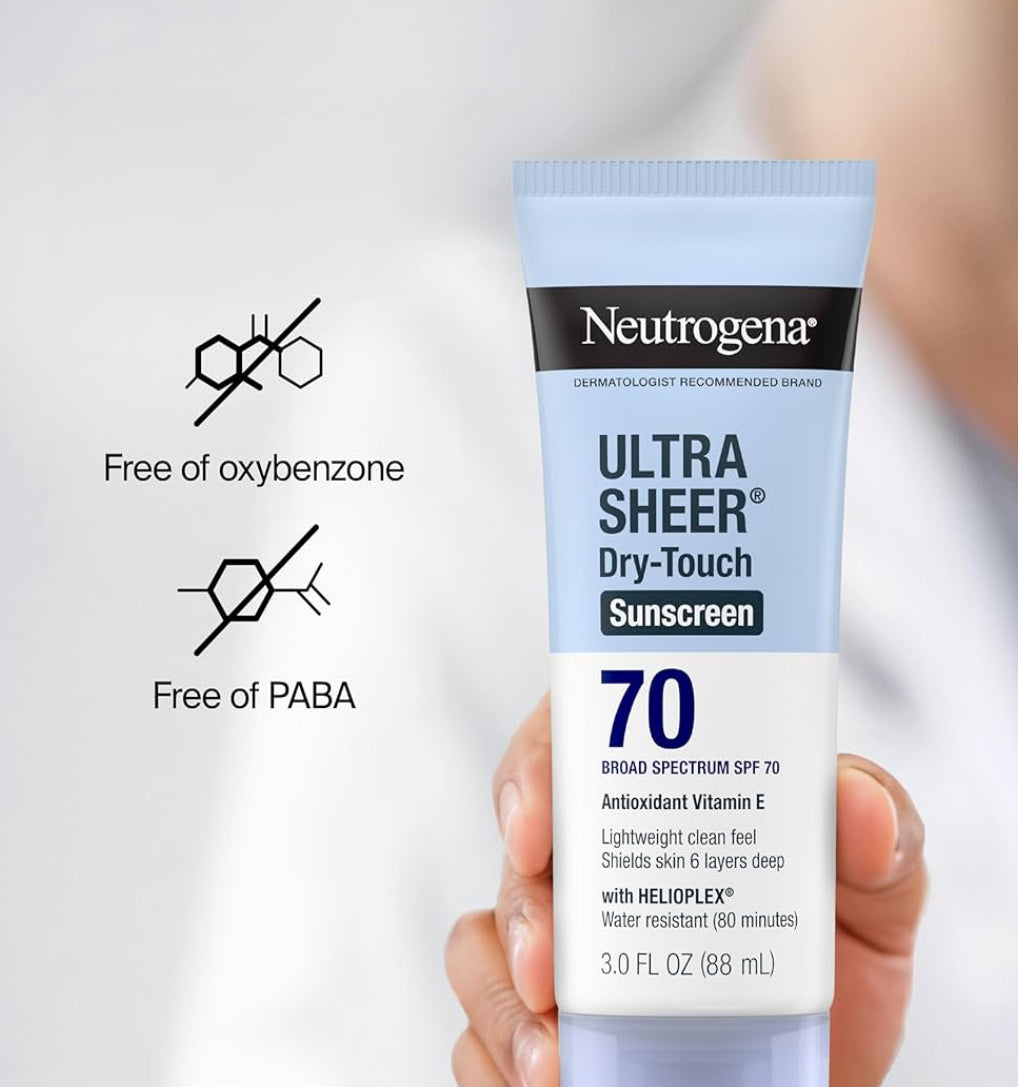 Neutrogena Ultra Sheer Sonskermroom SPF 70 Waterbestand Olielose (3 Fl Oz Pakkie van 2)