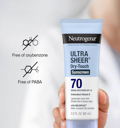 Neutrogena Ultra Sheer Sonskermroom SPF 70 Waterbestand Olielose (3 Fl Oz Pakkie van 2)