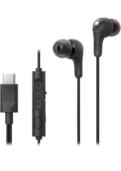 JVC Gumy Connect USB-C Bedrade Oorfone, Vertragingvry vir Video's en Speletjies, Ingeboude DAC Verminder Geraas en Verbeter Klankgehalte, 9.2 mm Deursnee Neodymium Drywers - HAFR9UCB (Swart)