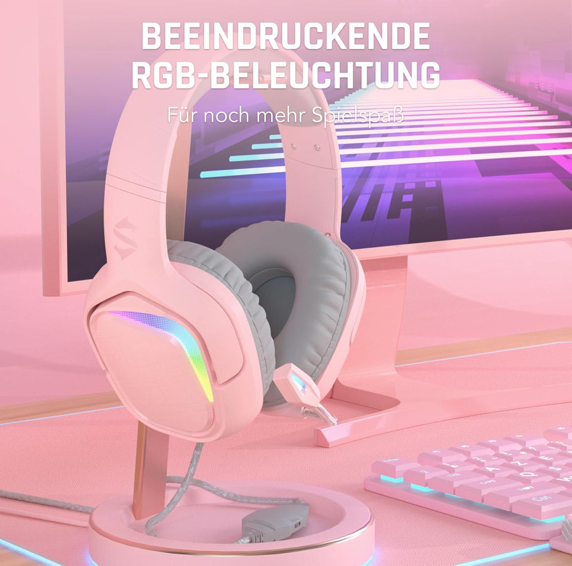 Black Shark Gaming Headset All-in-1 Gaming Headphones with Ultra-Clear Bendable Mic - Pink