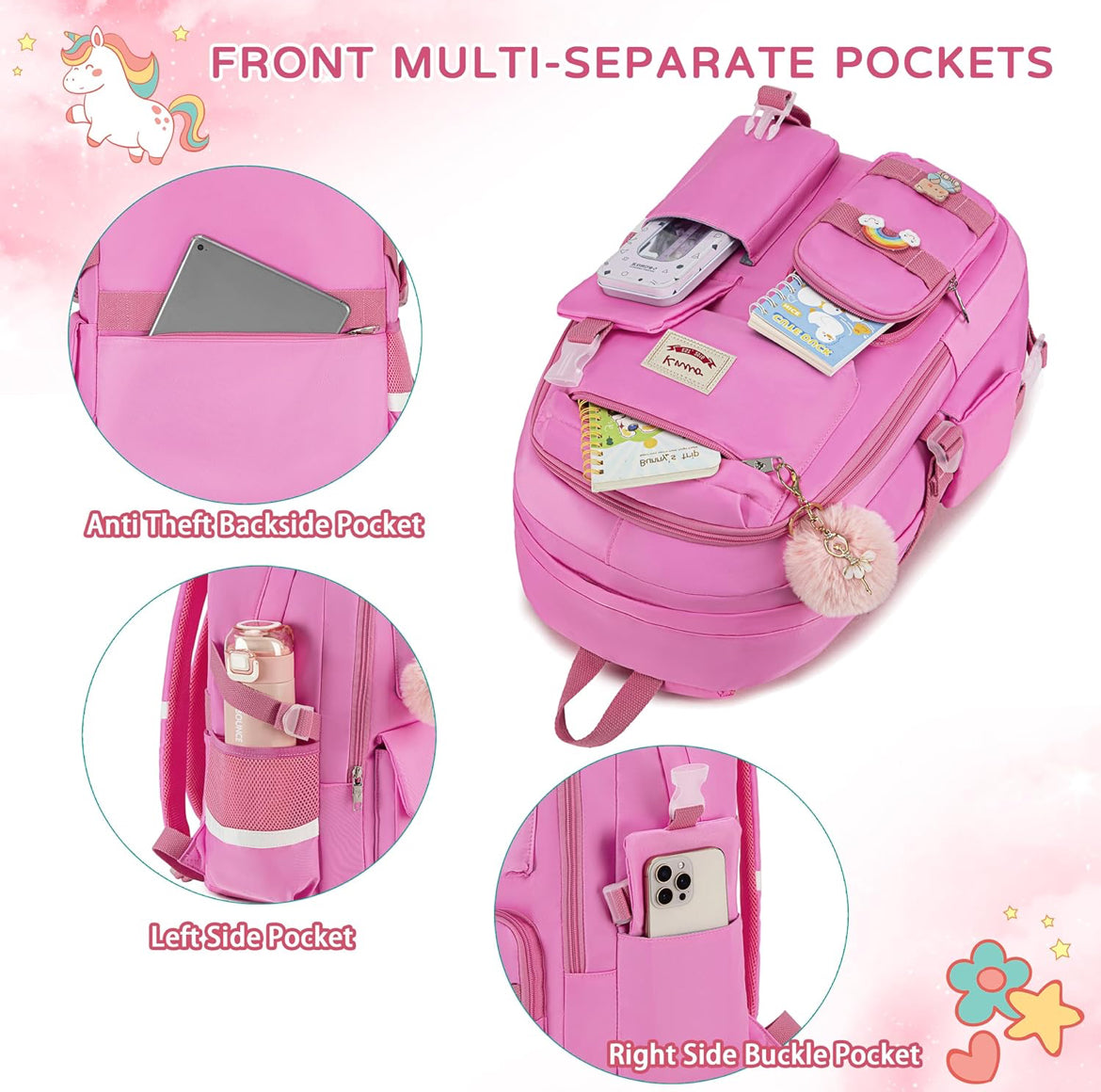Backpack for girls Laptop Backpacks 15.6 Inch College Cute Bookbag Anti Theft Primary Elementary School Bag Casual Daypack for Teens Girls Women Students （Rose