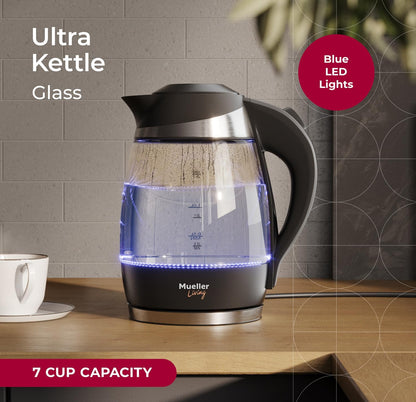 Elektriese Ketel, Elektriese Teeketel om Water Te Kook, 1500W Spoedkoker met Outomatiese Afskakeling, 1.8L Koordloos met LED-lig, Borosilikaatglas Teeketel Pot Waterverwarmer, BPA-vry