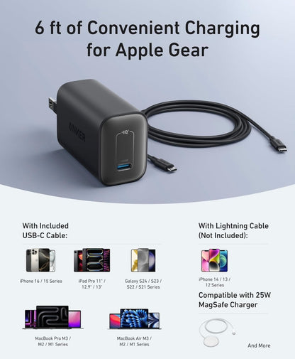 Anker Nano Laaier, 100W Opvoubare MacBook Laaier vir iPhone Reeks, en Alle USB-C Toestelle, 1.8m USB-C Kabel Ingesluit