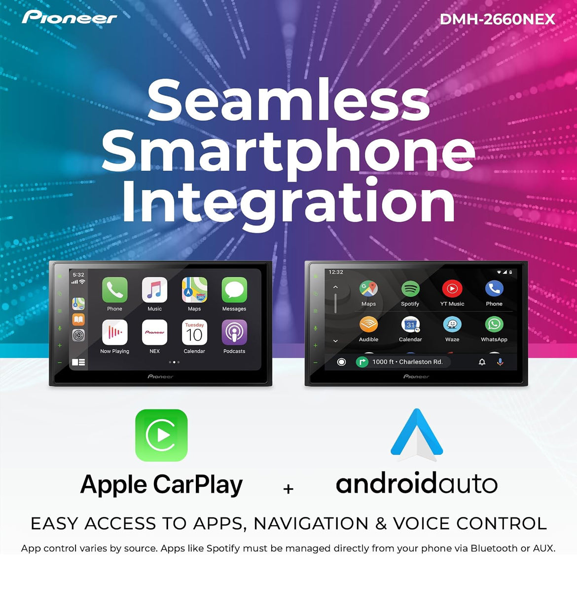 Pioneer DMH-2660NEX 6.8" Capacitive Touchscreen Double Din Car Stereo
Digital Multimedia Receiver, Wired Apple CarPlay & Android Auto, Amazon Alexa, Bluetooth, Backup Cam, HD Radio, Hi-Volt RCA