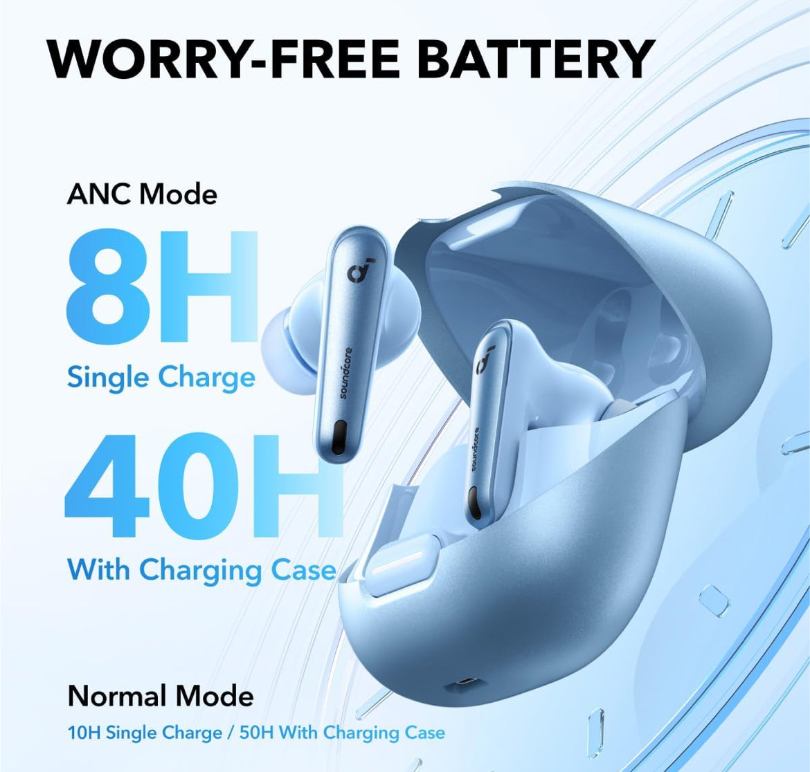 Soundcore by Anker Liberty 4 NC Wireless Noise Cancelling Earbuds, 98.5% Noise Reduction, Adaptive Noise Cancelling to Ears and Environment, Hi-Res Sound, 50H Battery, Wireless Charging, Bluetooth 5.3