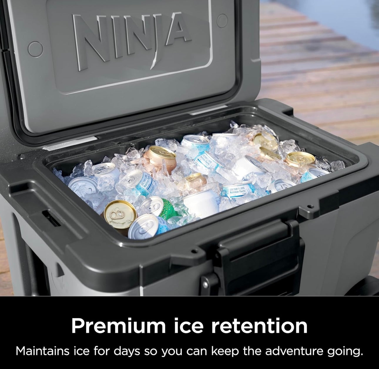 Ninja Cooler FrostVault 45QT Koeler met Wiele Geïsoleer met Temperatuur Droë Bergingslaai Hou Ys Dae Lank Koud - State Gray (FB245BL)
