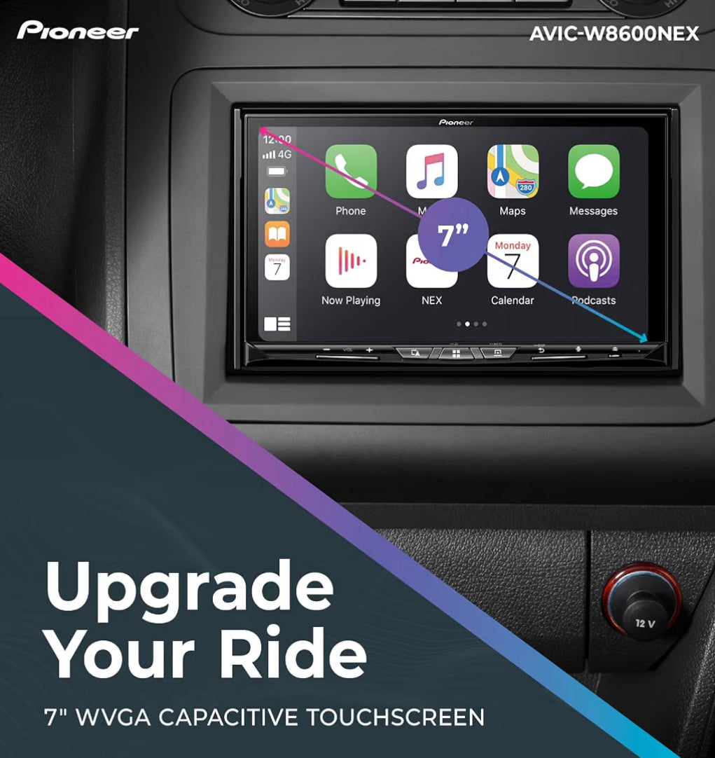 Pioneer AVIC-W8600NEX 7" Capacitive Touchscreen Double Din Car Stereo
Multimedia Receiver, Wireless Apple CarPlay, Android Auto, GPS, Bluetooth, CD/DVD, USB, HD Radio, Backup Camera, Hi-Volt RCA
