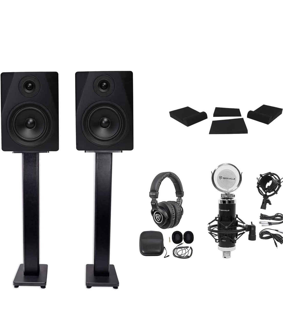 Rockville Pair DPM5B 5.25" 300w Active Studio Monitors - BUNDLE