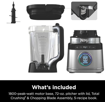 Ninja TB201 Detect Power Blender Pro, BlendSense-tegnologie, vir Smoothies, Skuddrankies en Meer, 1800 Piek Watt, 2,1 L Kanne, Versapper - Swart