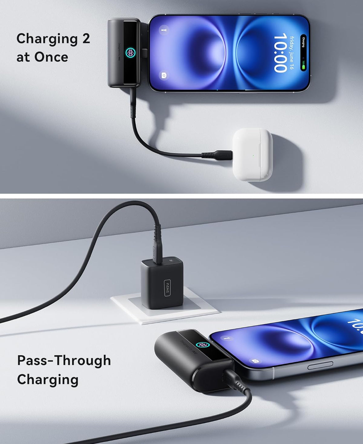 INIU Compact Portable Charger, 5500mAh Power Bank with Build-in USB-C Connector, 22.5W PD Fast Charging Powerbank, Family Flight Cruise Ship Essential Phone Charger for iPhone 16 15 Samsung, Orange