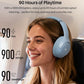 HT3 Hybrid Noise Cancelling Headphones, 90H Battery Life Over Ear Bluetooth 6.0 Foldable Headset, AI Voice Assistant - Blue