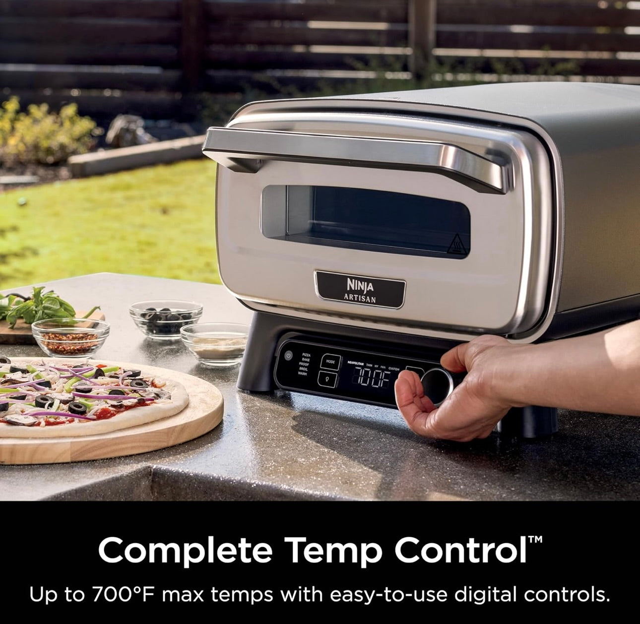 Ninja Artisan Buite Pizza Oond, 12-duim, 3-minute Pizza, Napolitaans, Dun Kors, New York Chicago, Pasgemaak, 700F Maksimum Temperatuur, Elektriese Hitte, Bak, Braai, Rys, Warmhou (MO201)