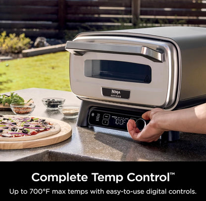 Ninja Artisan Buite Pizza Oond, 12-duim, 3-minute Pizza, Napolitaans, Dun Kors, New York Chicago, Pasgemaak, 700F Maksimum Temperatuur, Elektriese Hitte, Bak, Braai, Rys, Warmhou (MO201)