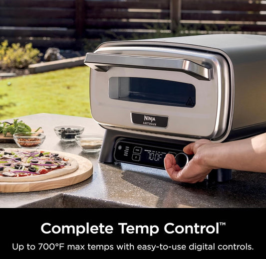 Ninja Artisan Buite Pizza Oond, 12-duim, 3-minute Pizza, Napolitaans, Dun Kors, New York Chicago, Pasgemaak, 700F Maksimum Temperatuur, Elektriese Hitte, Bak, Braai, Rys, Warmhou (MO201)