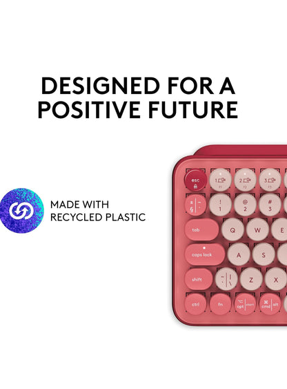Logitech POP Meganiese Draadlose Sleutelbord met Aanpasbare Emoji-sleutels, Duursame Kompakte Ontwerp, Bluetooth- of USB-verbinding, Multi-toestel, OS-versoenbaar - Heartbreaker Rose