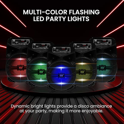 Rechargeable Outdoor Bluetooth Portable PA System 240W w/ 6.5” Subwoofer 1” Tweeter, Microphone In, Party Lights, MP3/USB, Radio, Remote