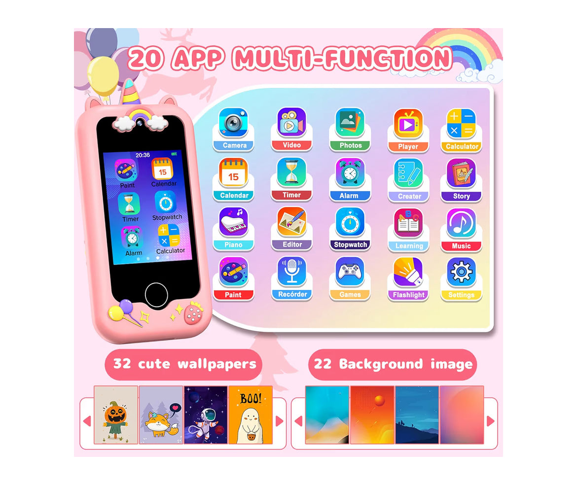 Kids Smart Phone Learning Educational Toy Pretend Play Phones with Educational Games