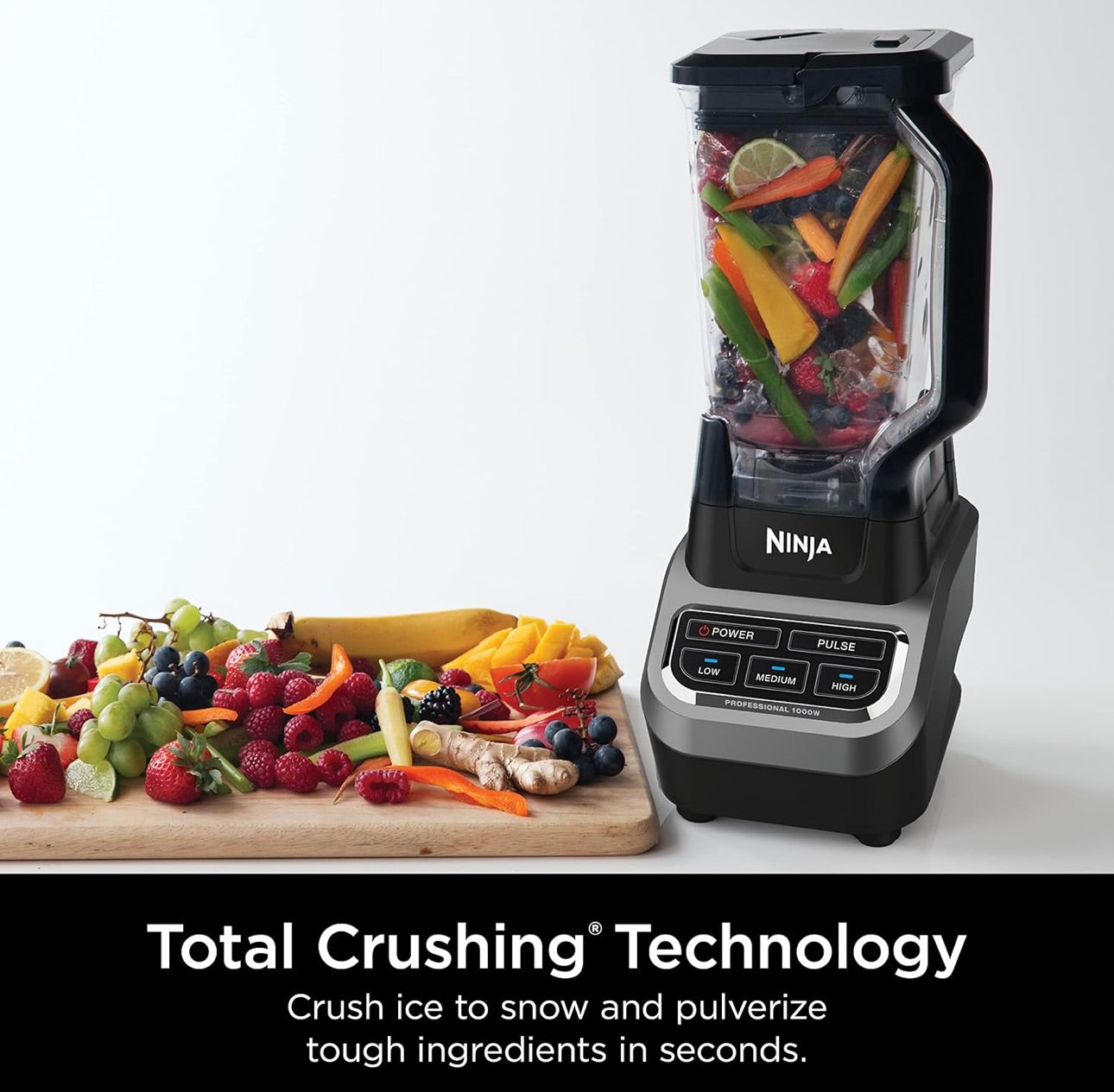 Ninja Professional Blender 1000W, Total Crushing Technology for Smoothies, Ice Crushing & Frozen Fruit, Full-Size Countertop Blender, 72-oz. Pitcher -Black & Grey - BL610