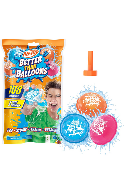 NERF Better Than Balloons Water Toys, 108 Pods, Easy 1 Piece Clean Up, Lots of Ways to Play, Backyard Water Fun, Gifts for Kids, Ages 3+