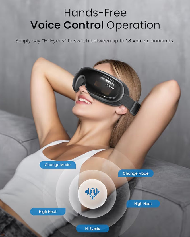 New Eyeris 3 Eye Massager with Heat and Cooling, Voice Control Eye Mask w/ DIY Massage - Black