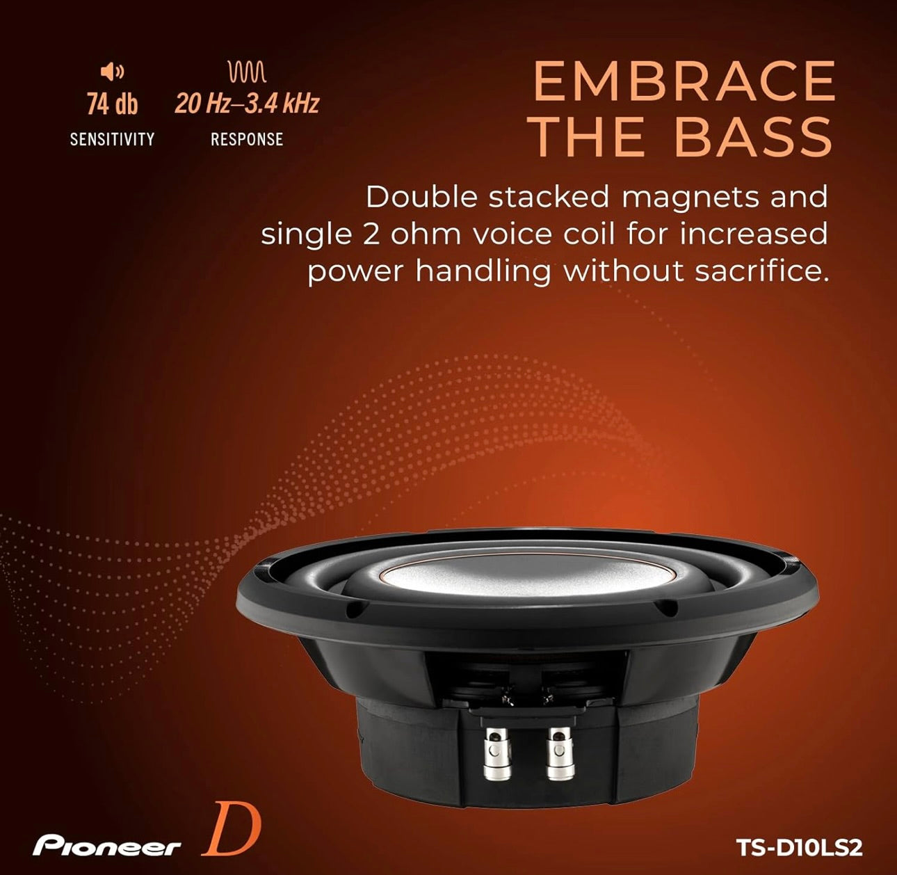 Pioneer TS-D10LS2 - Kragtige 10-duim Vlak Subwoofer, 1300 Watt Piek KragEnkel 2 Ohm Stemspoel en Kompakte Ontwerp vir Diep Bas