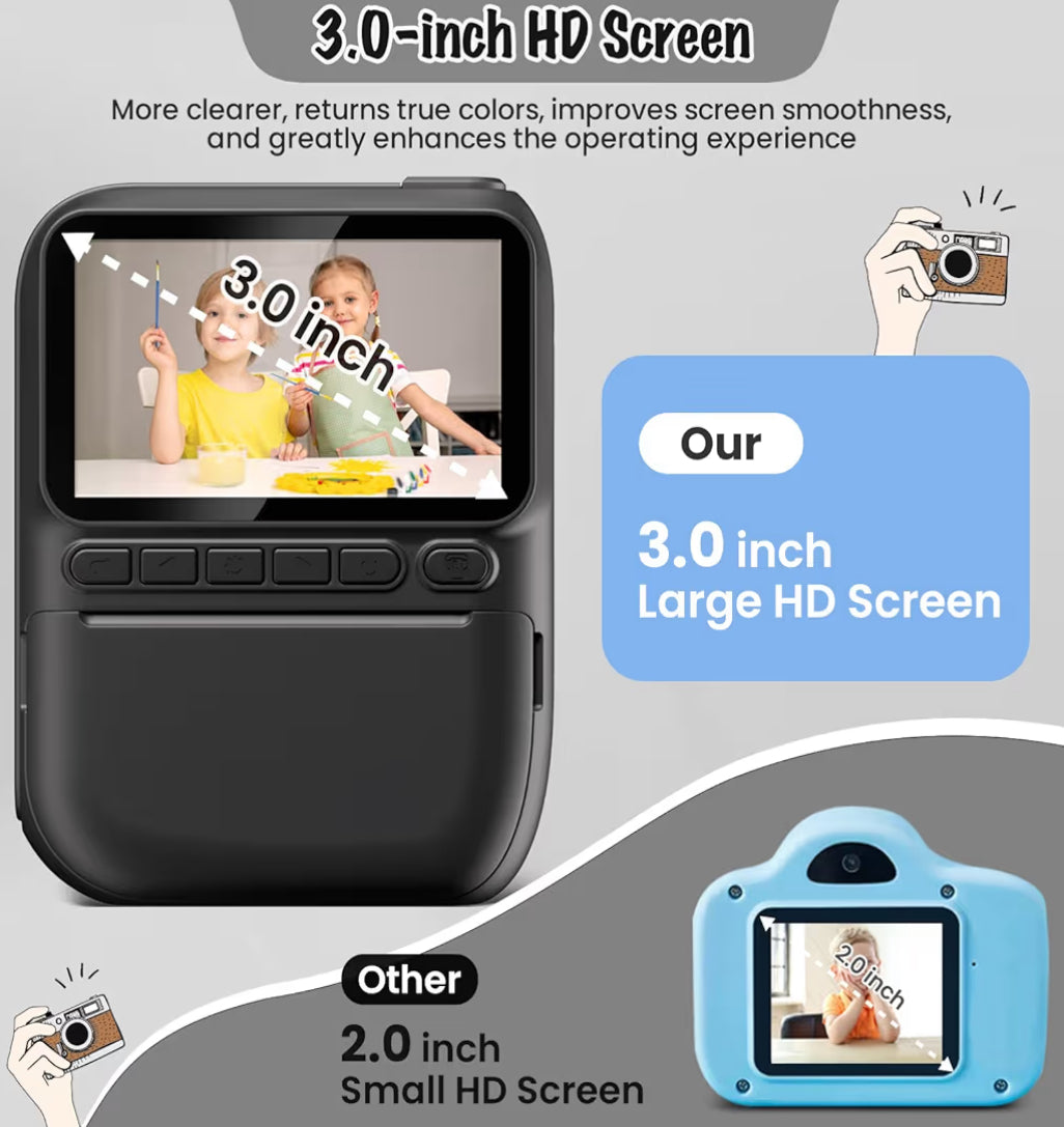 Kits Druk Kamera 3.0" HD 32MP Kinders 1080P met 3 Rolle Drukkerpapier 32GB SD Kaart (Swart)