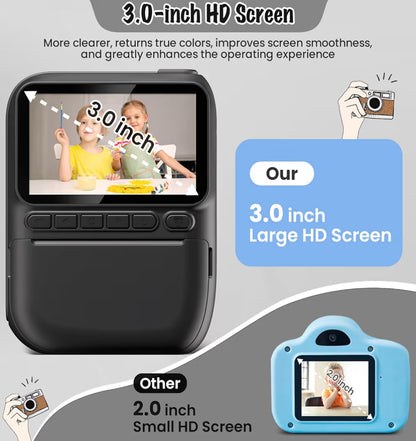 Kits Druk Kamera 3.0" HD 32MP Kinders 1080P met 3 Rolle Drukkerpapier 32GB SD Kaart (Swart)