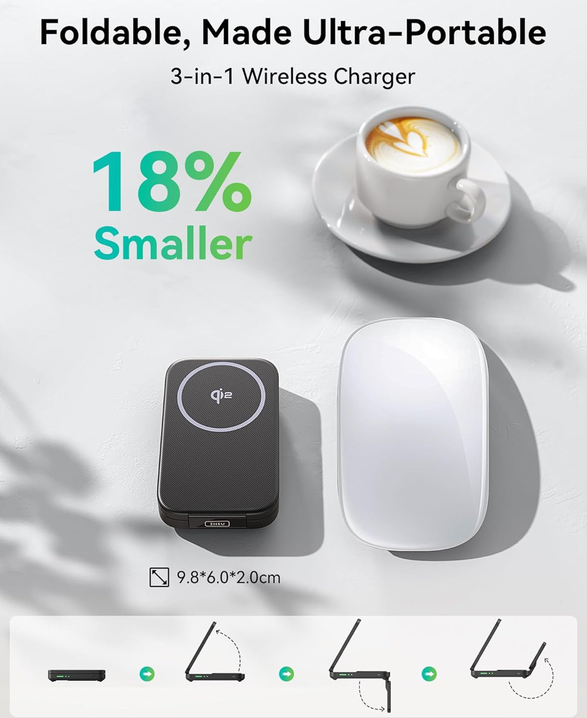 INIU 3 in 1 Wireless Charging Station, Qi2 Certified Magnetic Travel Charger for Apple Multiple Devices, Foldable Charger Stand for Apple iPhone 16 15 14 13 12 Series Watch AirPods (Blue)