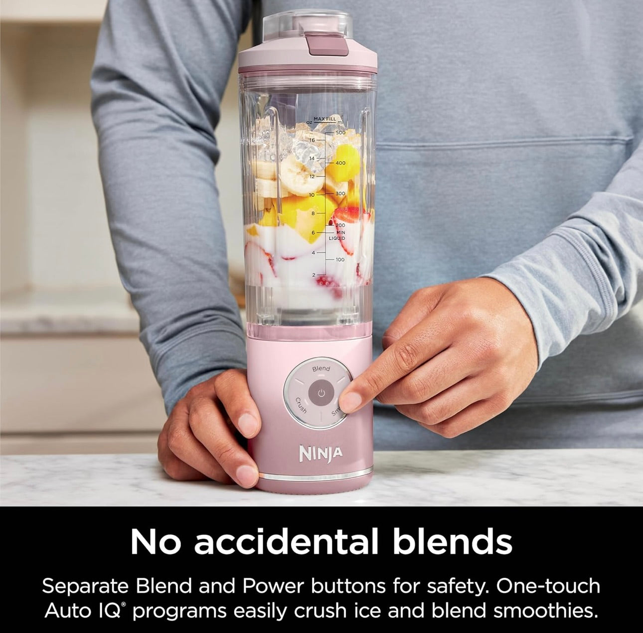 Ninja Blast Max, Portable Blender + Twist & Go, Personal Smoothie, Blend, Ice Crush, 3 Programs, Cordless, 22 oz - PINK, BC251PK