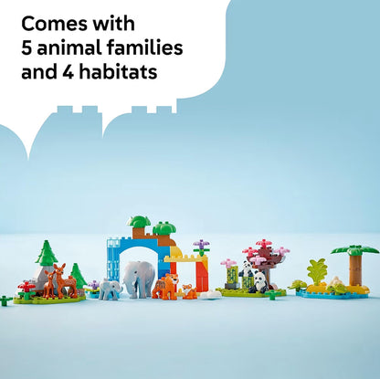 LEGO DUPLO Town 3-in-1 Wilde Dierefamilies Bou-speelstel – Voorskoolse Leer en Opvoedkundig m/ 10 Dierefigure